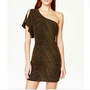 As U Wish Black and Gold One Shoulder Dress